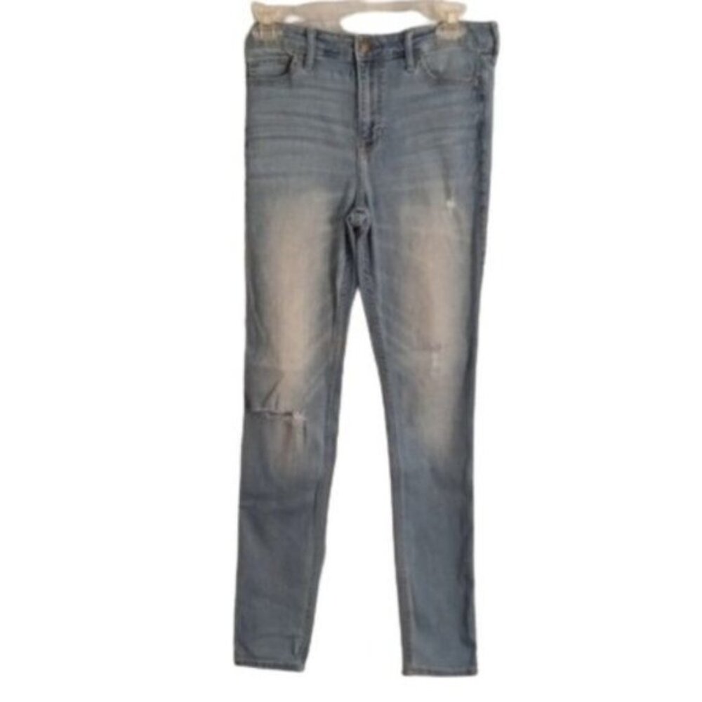 Hollister Size 7R 28x30 Jeans Womens High Rise Super Skinny Denim Blue Destroyed
